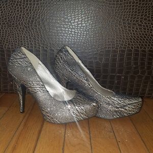 Torrid black lace and gold heels